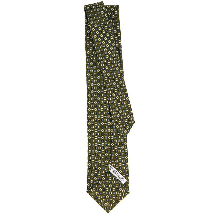 CRAVATTA SARTORIALE 7 PIEGHE IN SETA STAMPATA VERDE OLIVA