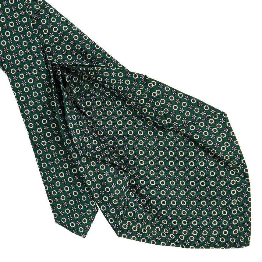 CRAVATTA SARTORIALE 7 PIEGHE IN SETA STAMPATA VERDE SCURO