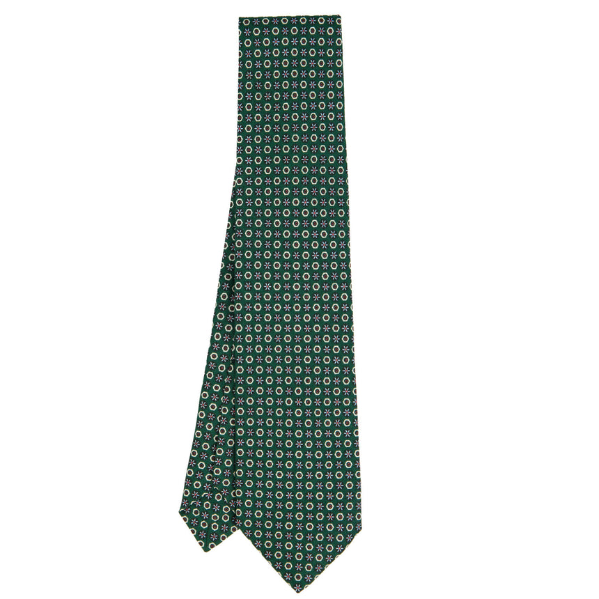 CRAVATTA SARTORIALE 7 PIEGHE IN SETA STAMPATA VERDE SCURO