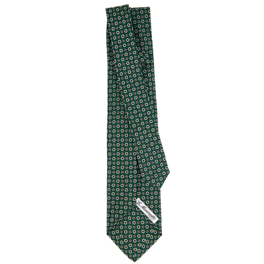 CRAVATTA SARTORIALE 7 PIEGHE IN SETA STAMPATA VERDE SCURO