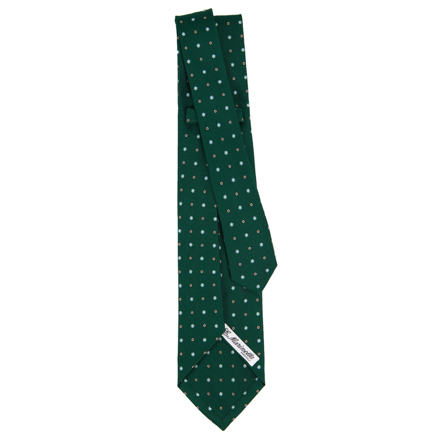 GREEN 7 FOLD SARTORIAL PRINTED SILK TIE