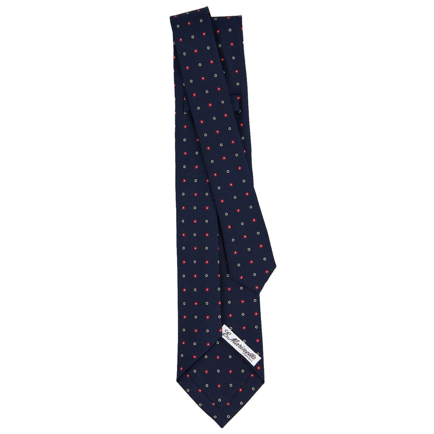 CRAVATTA SARTORIALE 7 PIEGHE IN SETA STAMPATA BLU SCURO