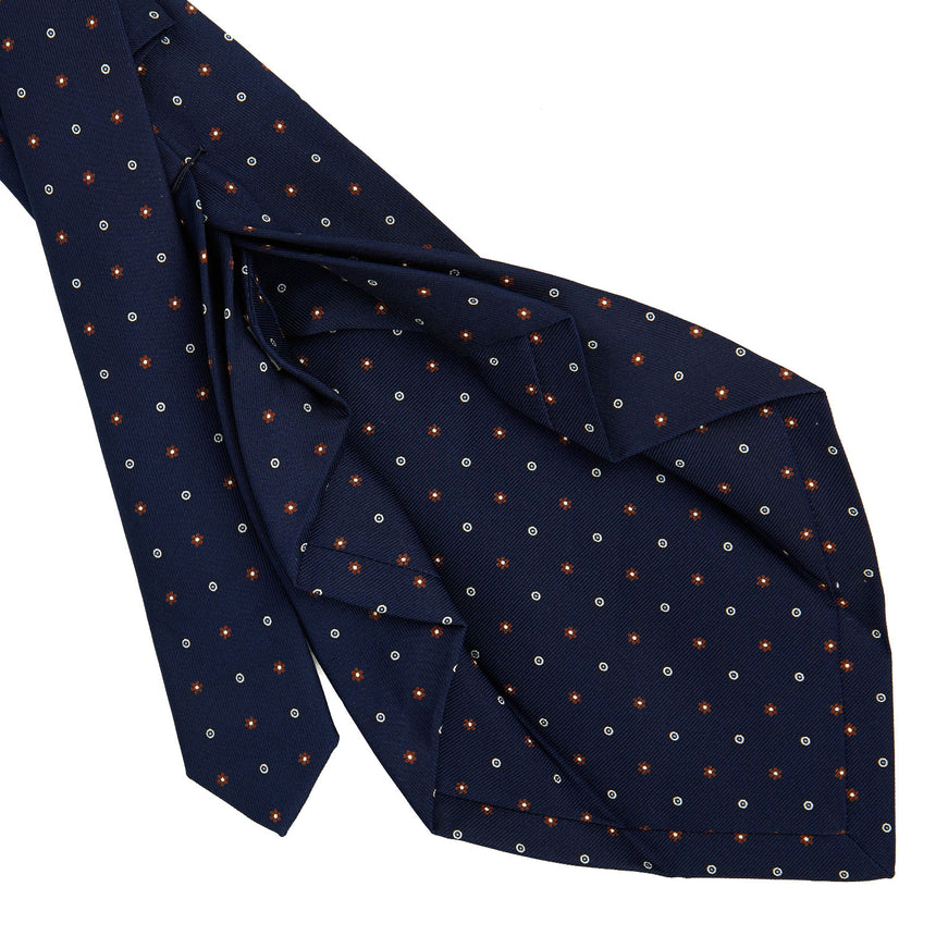 CRAVATTA SARTORIALE 7 PIEGHE IN SETA STAMPATA BLU SCURO