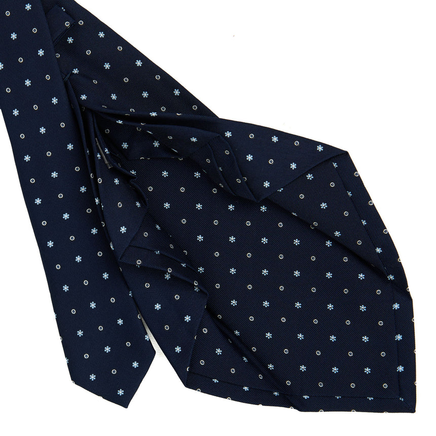 DARK BLUE 7 FOLD SARTORIAL PRINTED SILK TIE