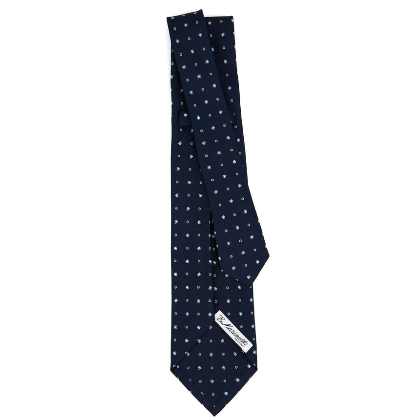 DARK BLUE 7 FOLD SARTORIAL PRINTED SILK TIE