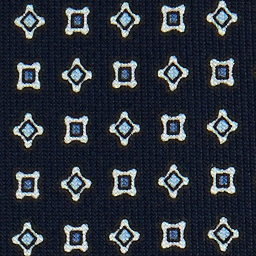 DARK BLUE 7 FOLD SARTORIAL PRINTED SILK TIE