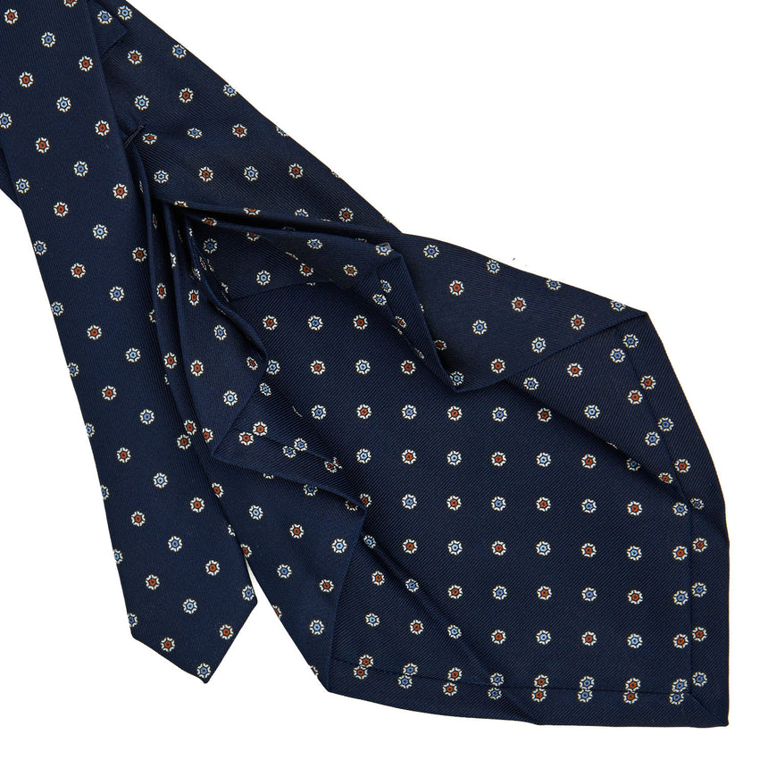 CRAVATTA SARTORIALE 7 PIEGHE IN SETA STAMPATA BLU SCURO