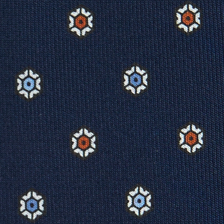 CRAVATTA SARTORIALE 7 PIEGHE IN SETA STAMPATA BLU SCURO