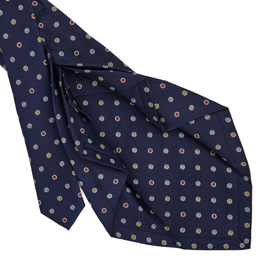 CRAVATTA SARTORIALE 7 PIEGHE IN SETA STAMPATA BLU SCURO