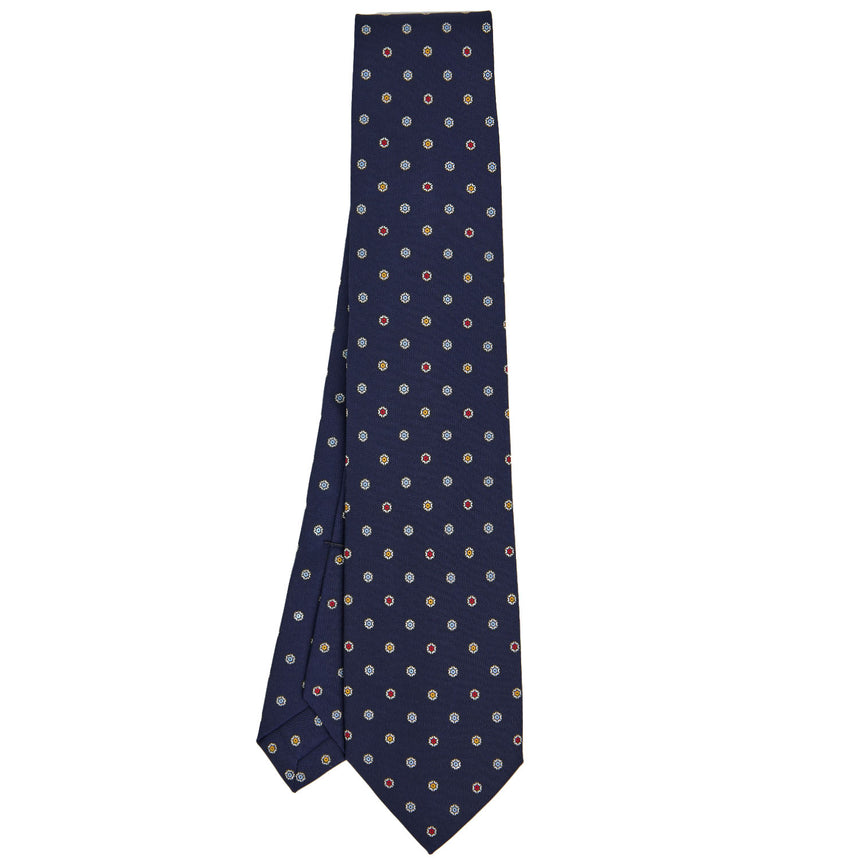 CRAVATTA SARTORIALE 7 PIEGHE IN SETA STAMPATA BLU SCURO