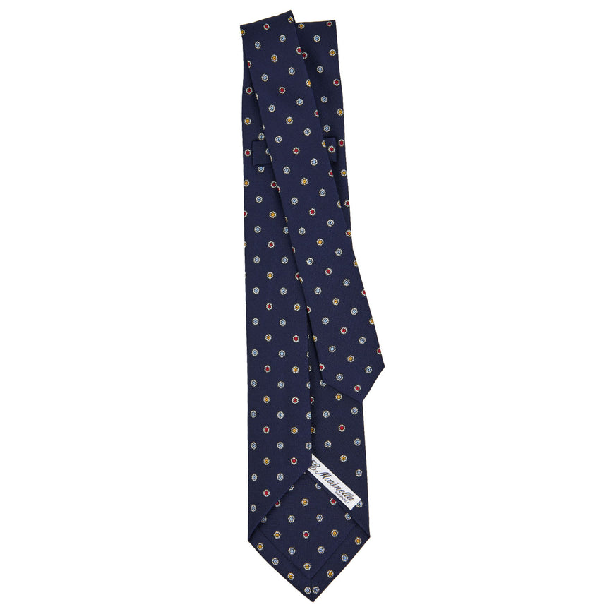 CRAVATTA SARTORIALE 7 PIEGHE IN SETA STAMPATA BLU SCURO