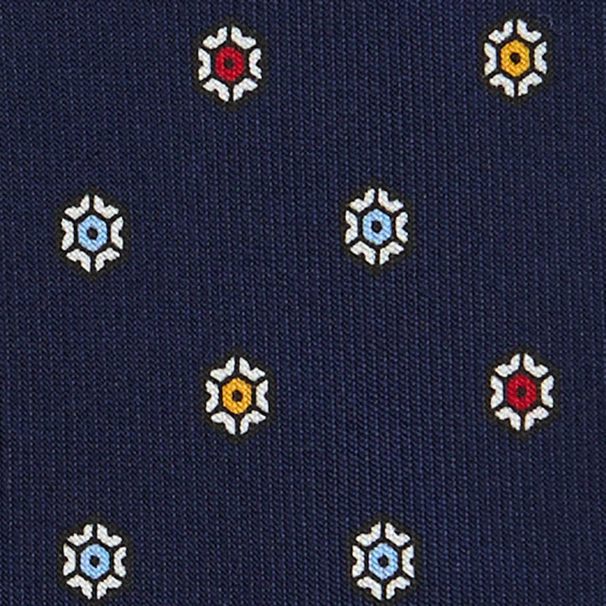 CRAVATTA SARTORIALE 7 PIEGHE IN SETA STAMPATA BLU SCURO