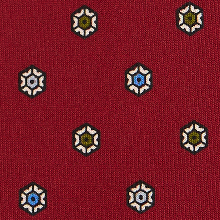 BURGUNDY 7 FOLD SARTORIAL PRINTED SILK TIE