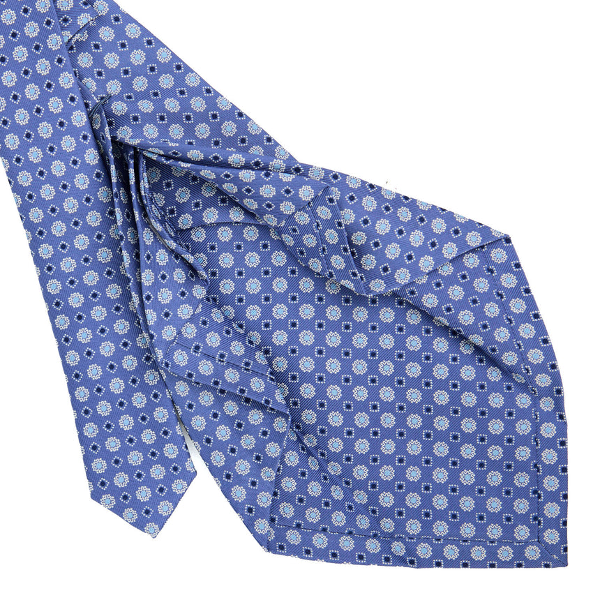 CRAVATTA SARTORIALE 7 PIEGHE IN SETA STAMPATA AZZURRO POLVERE