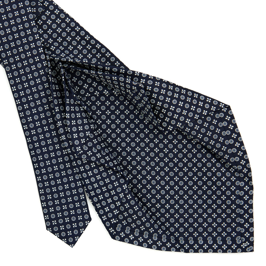 CRAVATTA SARTORIALE 7 PIEGHE IN SETA STAMPATA BLU SCURO