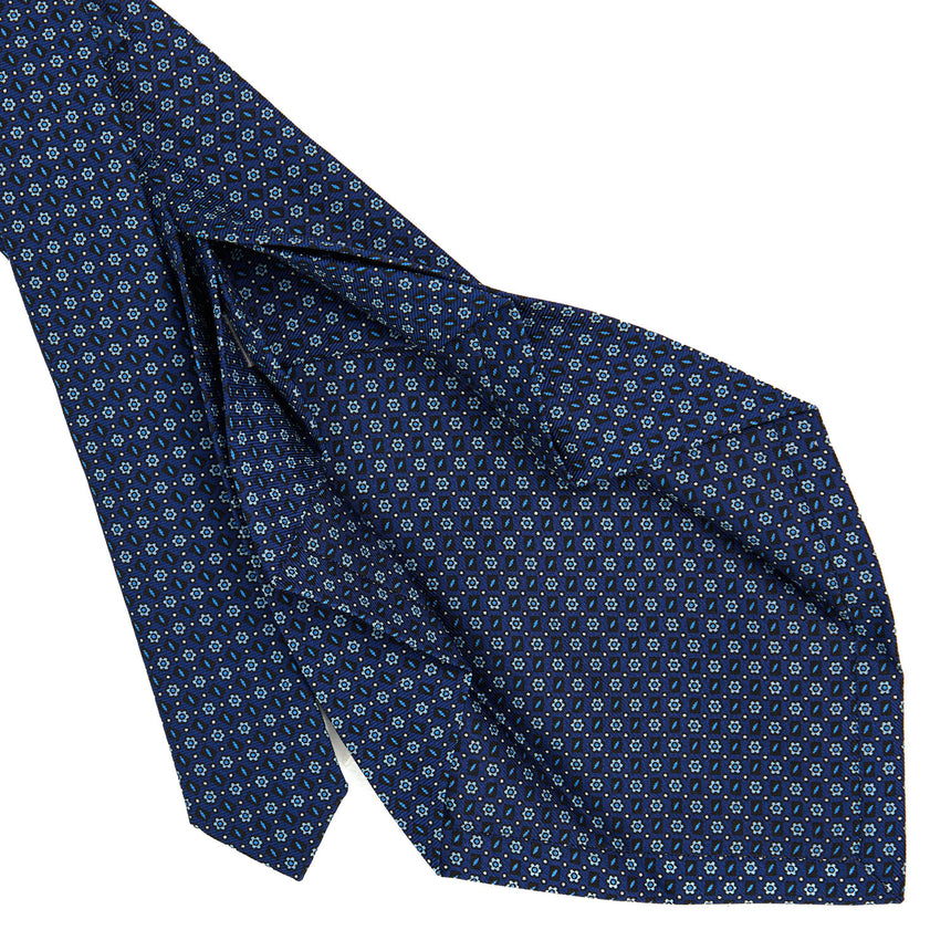CRAVATTA SARTORIALE 7 PIEGHE IN SETA STAMPATA BLU