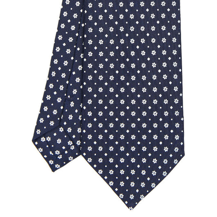 CRAVATTA SARTORIALE IN SETA STAMPATA BLU SCURO