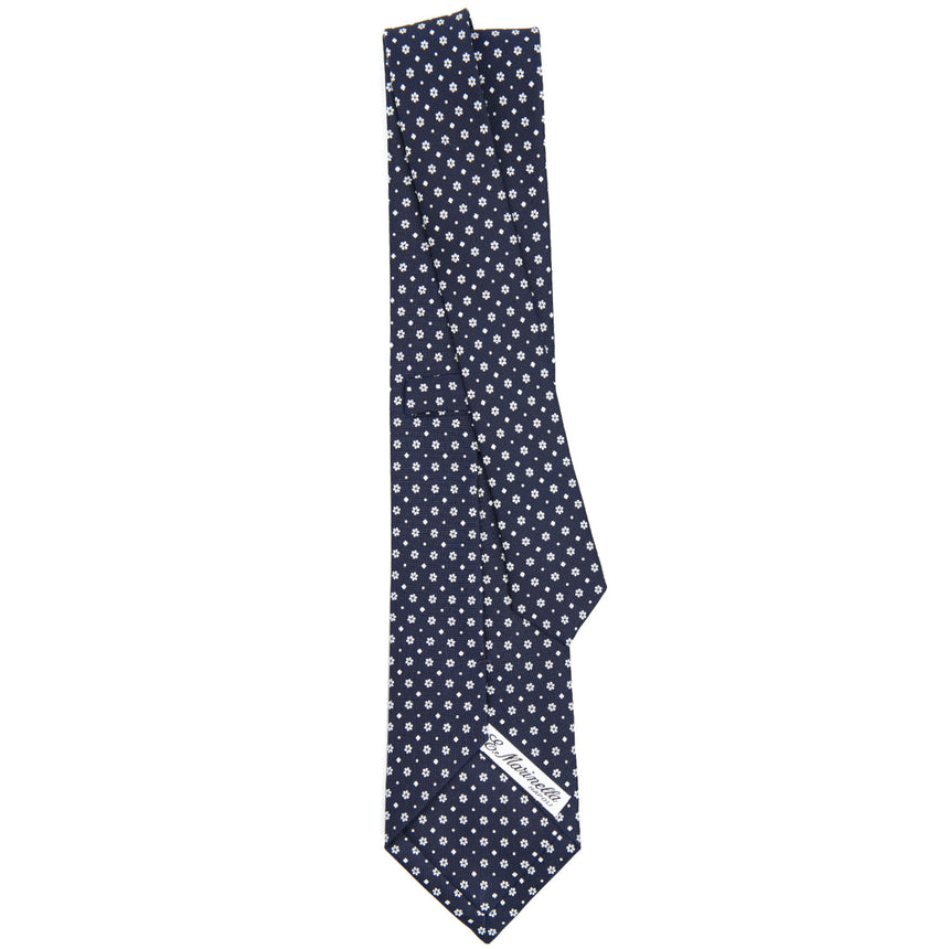 CRAVATTA SARTORIALE IN SETA STAMPATA BLU SCURO