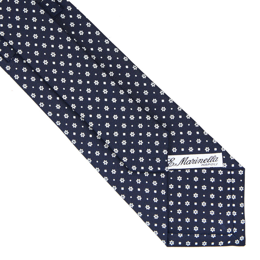 CRAVATTA SARTORIALE IN SETA STAMPATA BLU SCURO