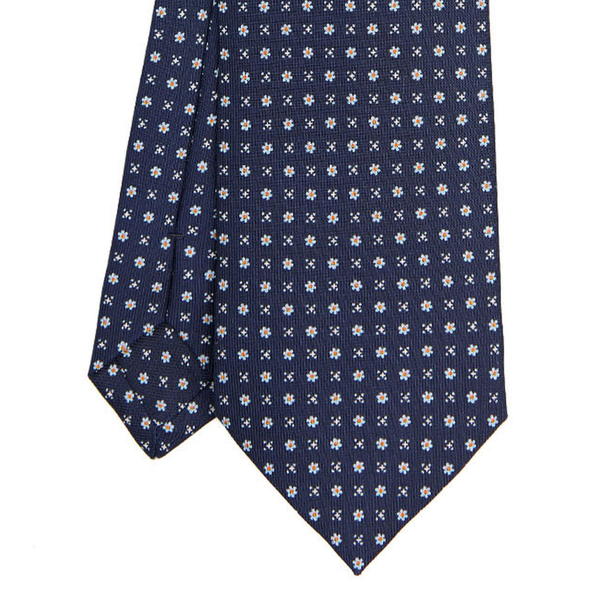 CRAVATTA SARTORIALE IN SETA STAMPATA BLU SCURO