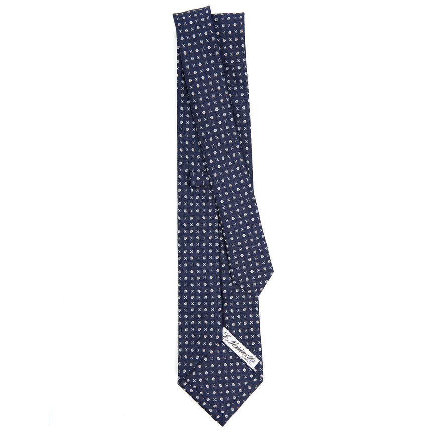CRAVATTA SARTORIALE IN SETA STAMPATA BLU SCURO