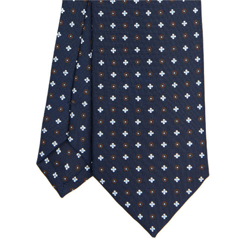 CRAVATTA SARTORIALE IN SETA STAMPATA BLU SCURO