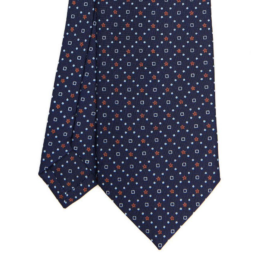 CRAVATTA SARTORIALE IN SETA STAMPATA BLU SCURO