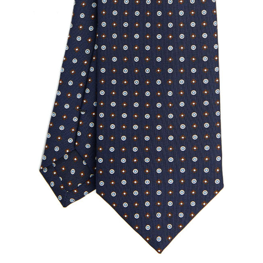 CRAVATTA SARTORIALE IN SETA STAMPATA BLU SCURO