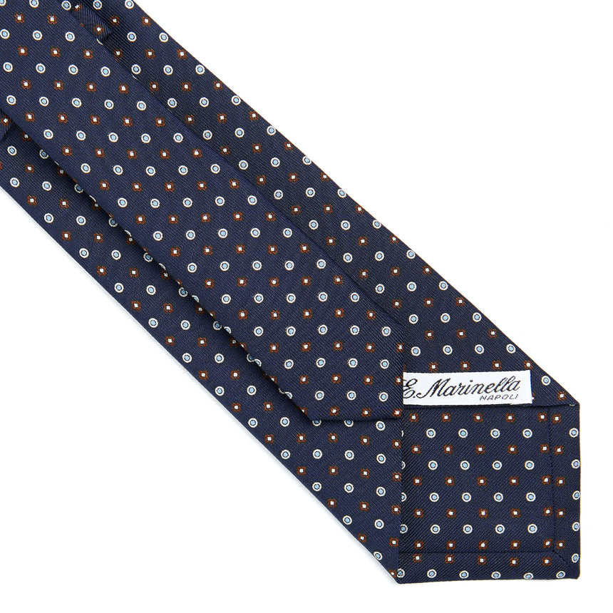 CRAVATTA SARTORIALE IN SETA STAMPATA BLU SCURO