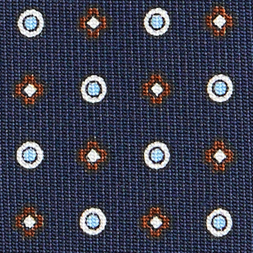CRAVATTA SARTORIALE IN SETA STAMPATA BLU SCURO