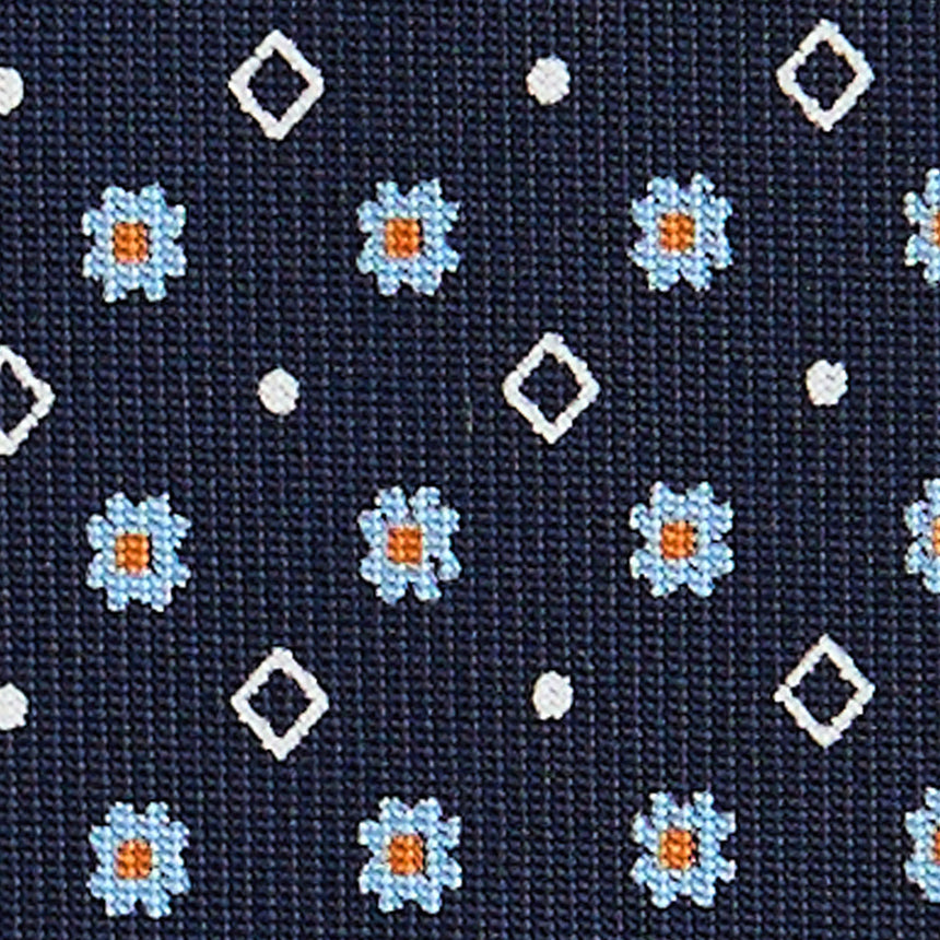 CRAVATTA SARTORIALE IN SETA STAMPATA BLU SCURO