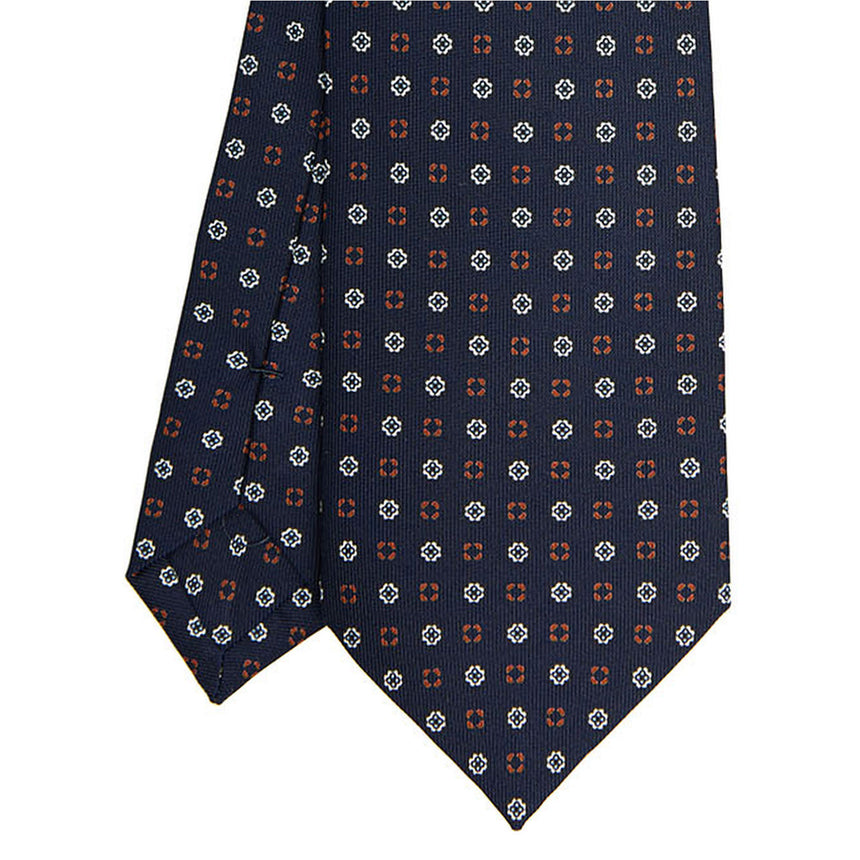 CRAVATTA SARTORIALE IN SETA STAMPATA BLU SCURO