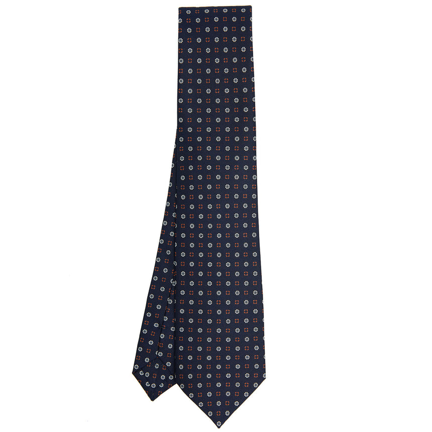 CRAVATTA SARTORIALE IN SETA STAMPATA BLU SCURO