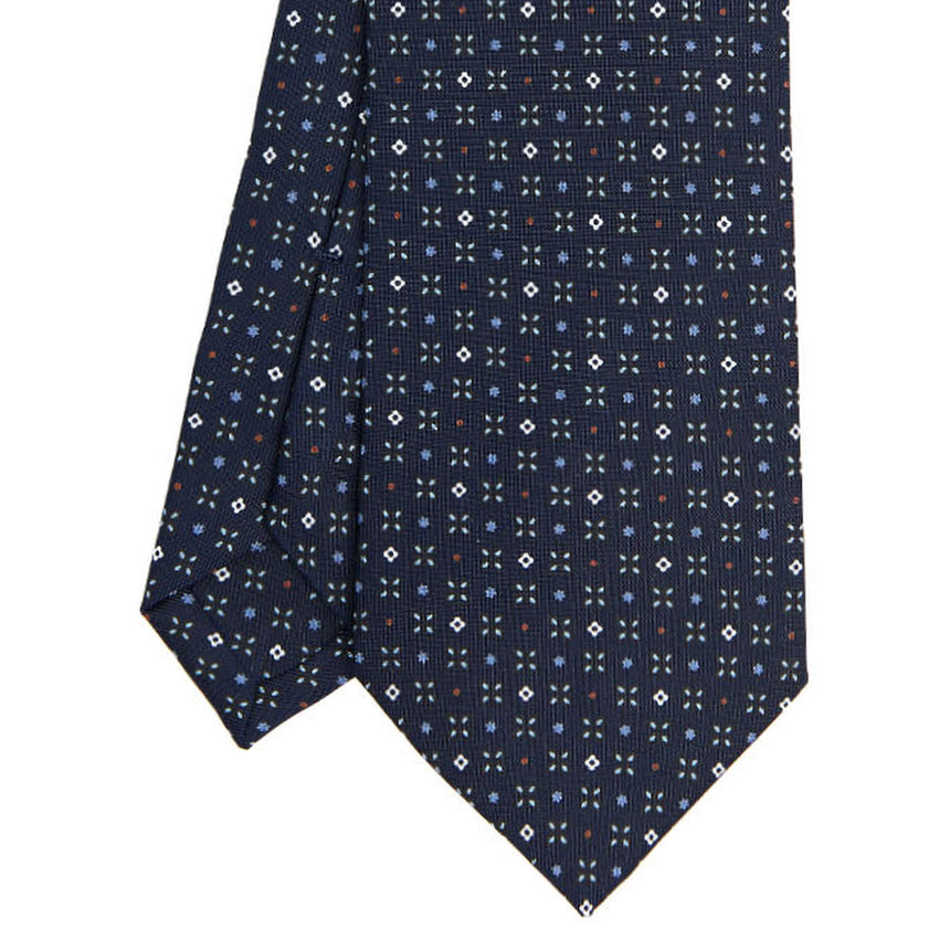 CRAVATTA SARTORIALE IN SETA STAMPATA BLU SCURO