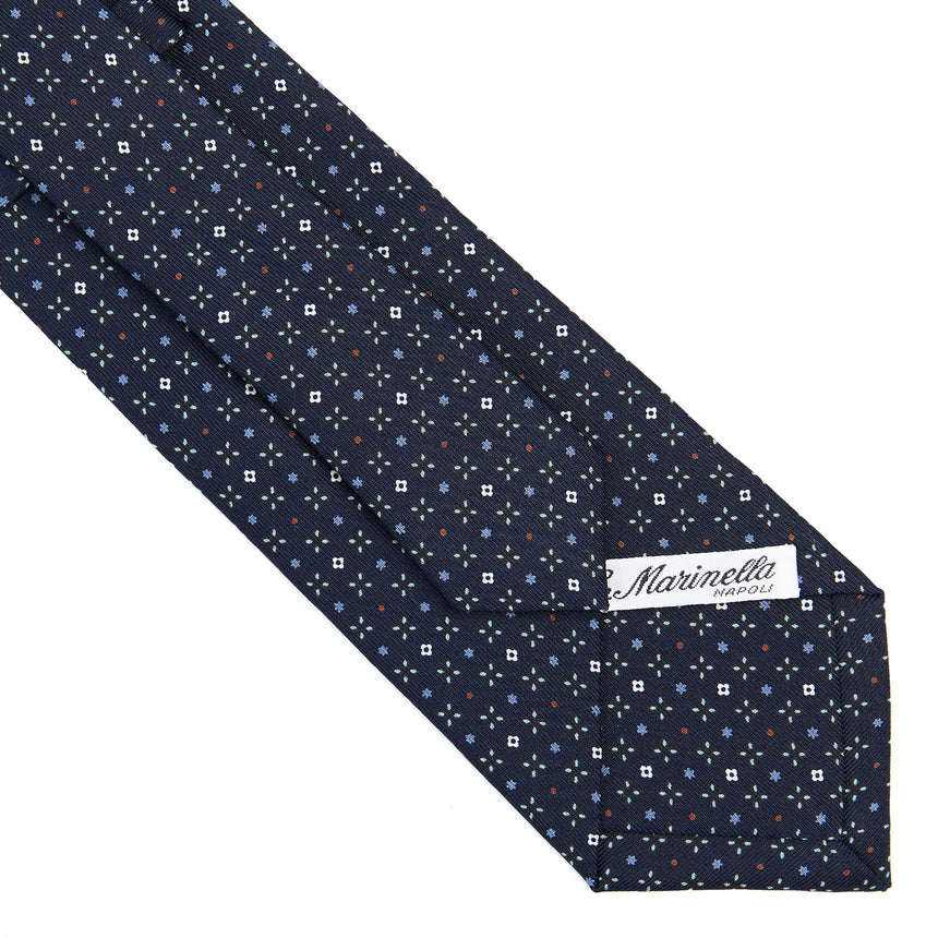 CRAVATTA SARTORIALE IN SETA STAMPATA BLU SCURO