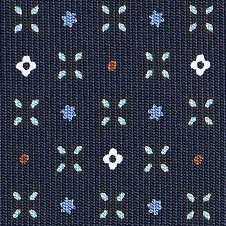 CRAVATTA SARTORIALE IN SETA STAMPATA BLU SCURO