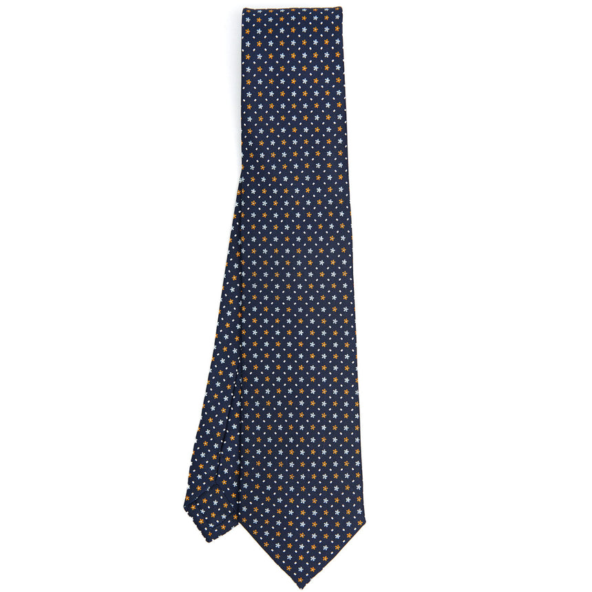 CRAVATTA SARTORIALE IN SETA STAMPATA BLU SCURO