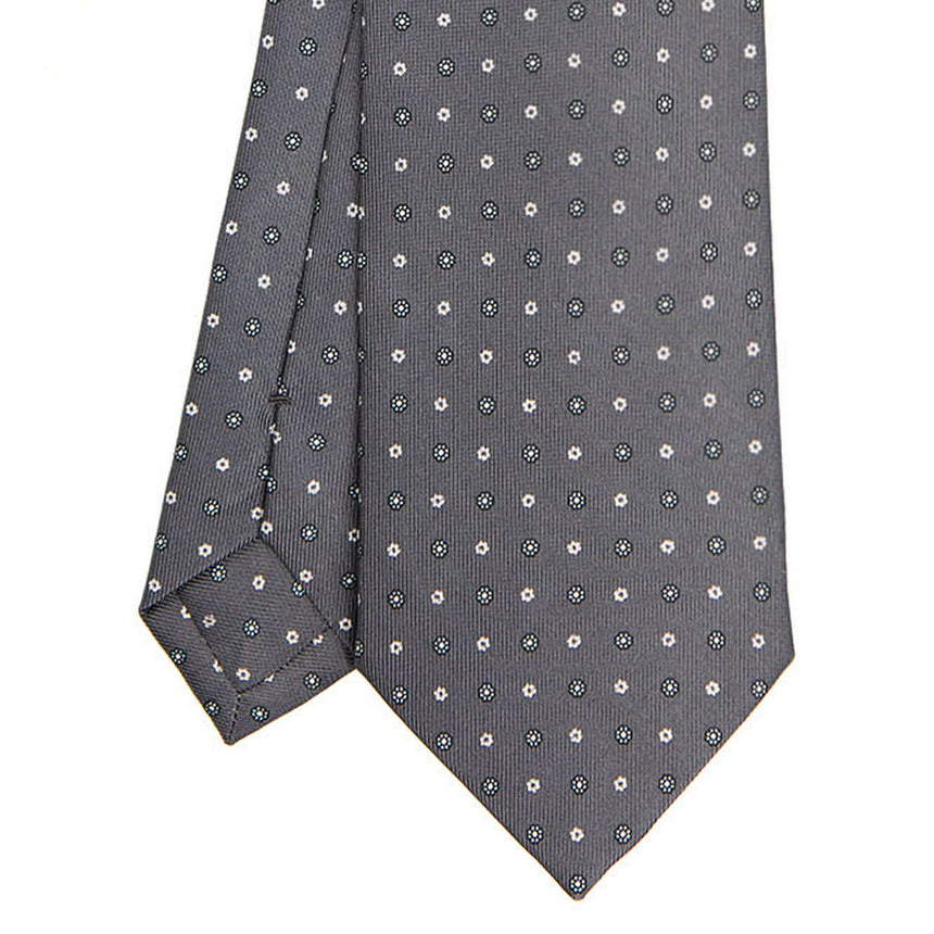 CRAVATTA SARTORIALE IN SETA STAMPATA GRIGIO SCURO