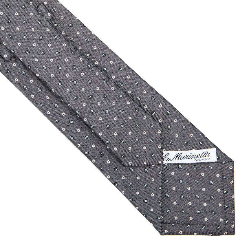 CRAVATTA SARTORIALE IN SETA STAMPATA GRIGIO SCURO