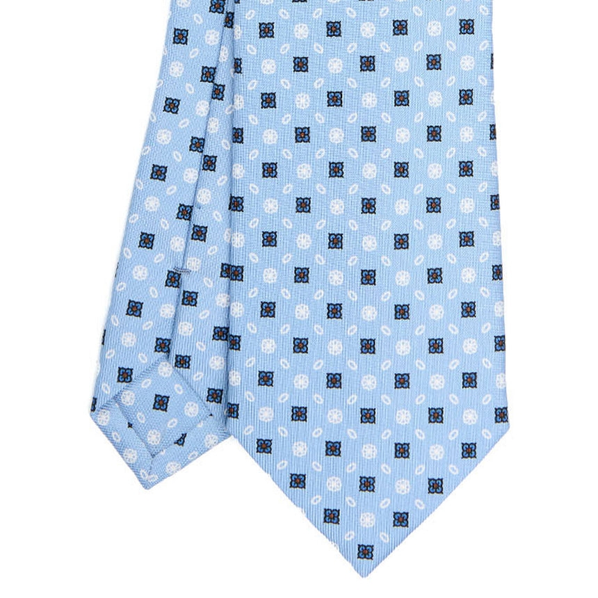 CRAVATTA SARTORIALE IN SETA STAMPATA AZZURRA