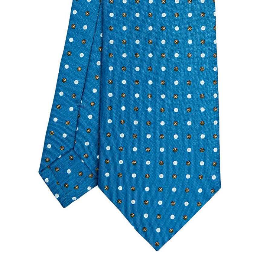 CRAVATTA SARTORIALE IN SETA STAMPATA BLU MEDIO
