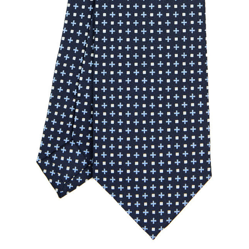 CRAVATTA SARTORIALE IN SETA STAMPATA BLU SCURO
