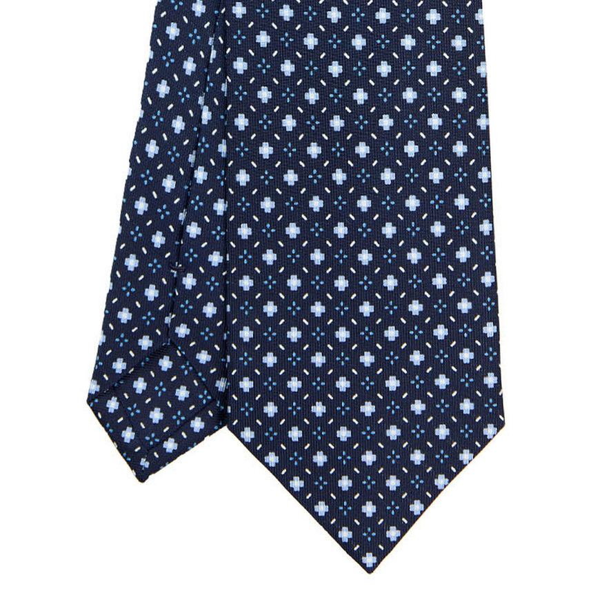 CRAVATTA SARTORIALE IN SETA STAMPATA BLU SCURO