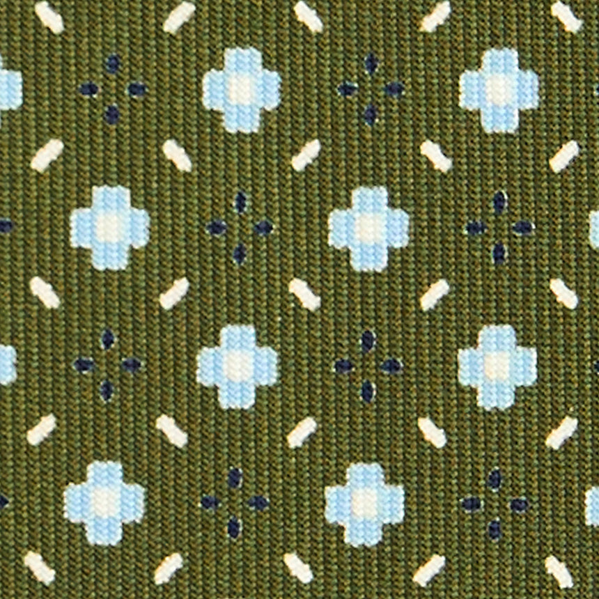 CRAVATTA SARTORIALE IN SETA STAMPATA VERDE OLIVA