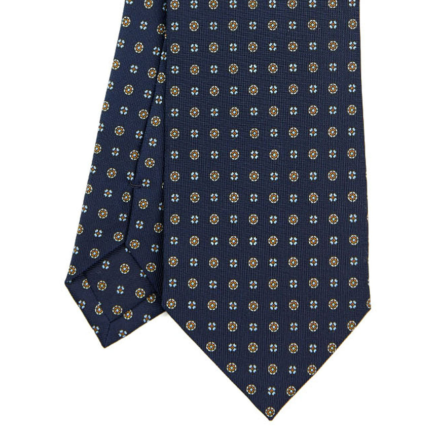CRAVATTA SARTORIALE IN SETA STAMPATA BLU SCURO