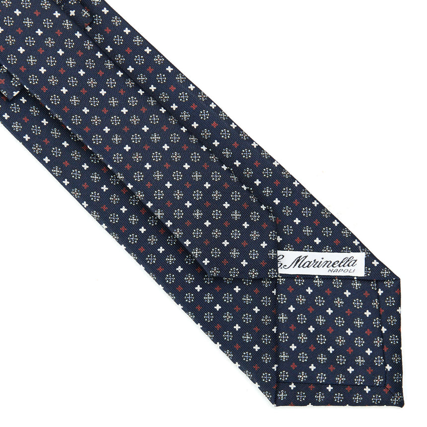 CRAVATTA SARTORIALE IN SETA STAMPATA BLU SCURO