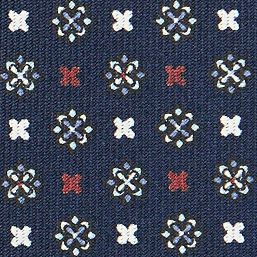 CRAVATTA SARTORIALE IN SETA STAMPATA BLU SCURO