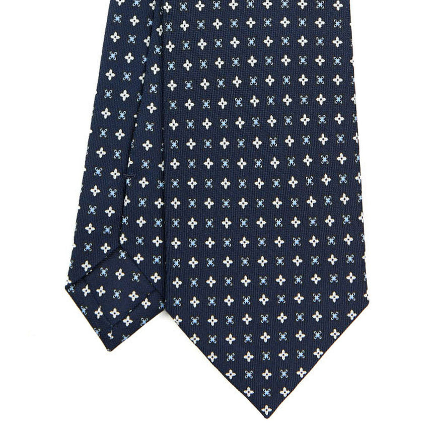 CRAVATTA SARTORIALE IN SETA STAMPATA BLU SCURO