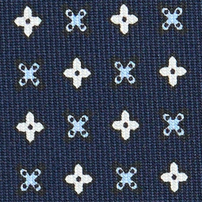 CRAVATTA SARTORIALE IN SETA STAMPATA BLU SCURO