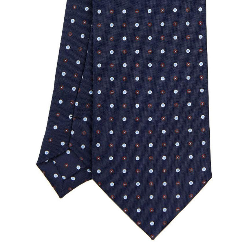 CRAVATTA SARTORIALE IN SETA STAMPATA BLU SCURO